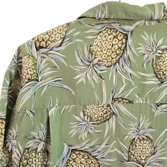 Chaps Ralph Lauren Mens Green Pineapple Print Hawaiian Short Sleeve Shirt Large - Picture 11 of 11